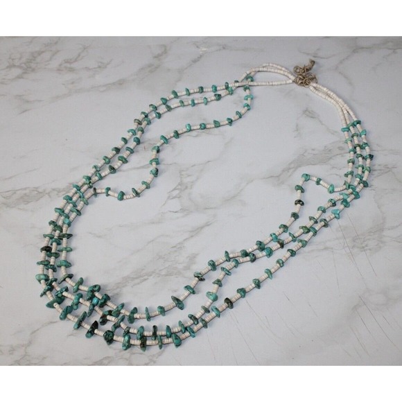 Vintage Navajo Turquoise Nugget and Coral 3 Strand Necklace - Picture 1 of 7